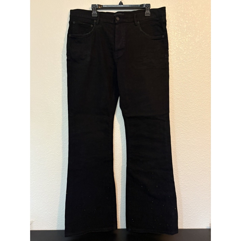 Purple Brand Black Crystal Flamed Flare Jeans style P004 Size 38